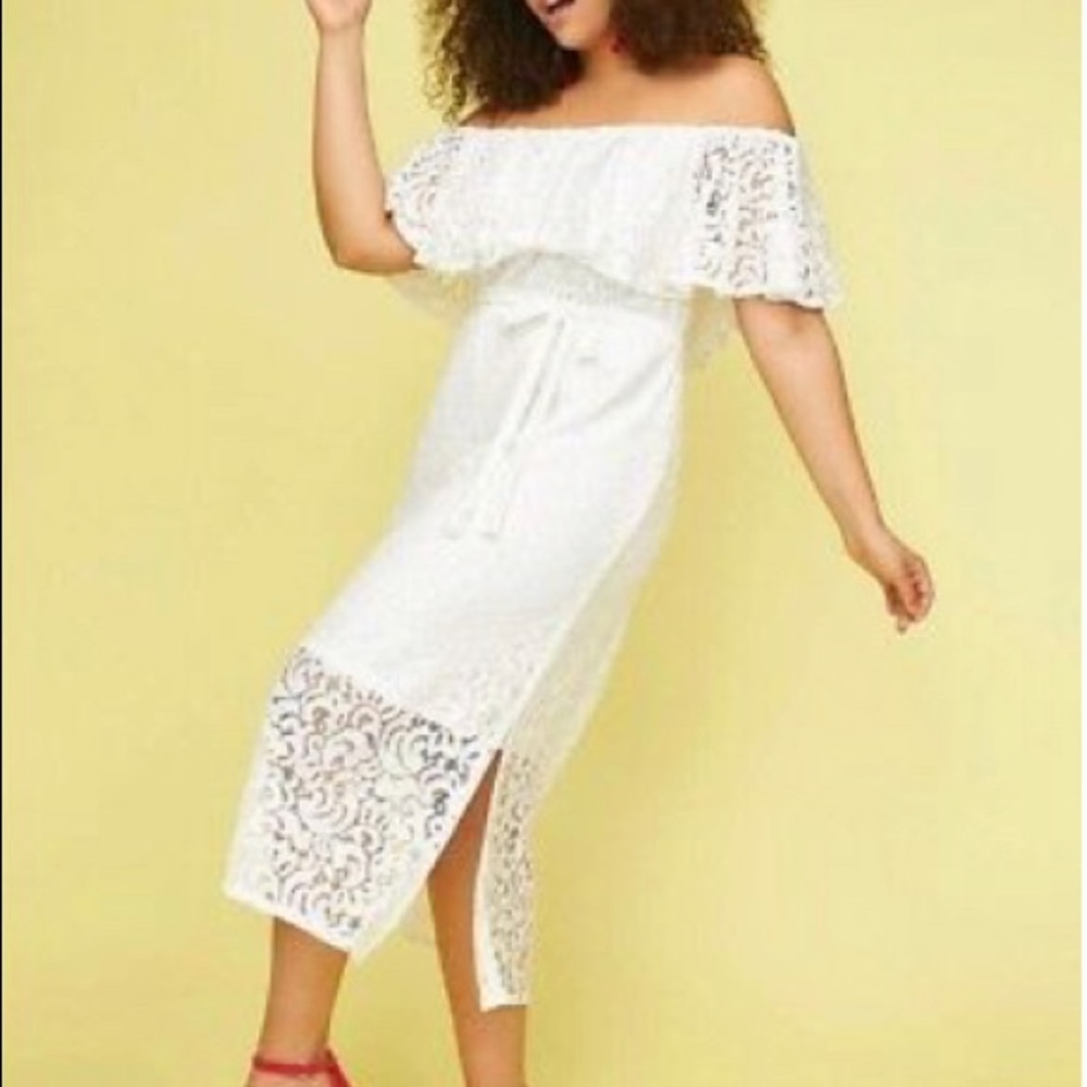White lace off the shoulder Lane Bryant dress